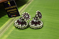BLACK Antique Oxidised Jhumka Earrings with Ruby Kemp Stones & Pearl Hangings