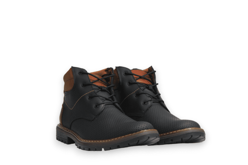 Bota Cordón Pianelo Negro Texturas Cuello y Talón Café