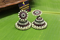 5-Line black antique  Kempstone Bridal Jhumka Earrings with Pearls – Premium Temple Jewellery
