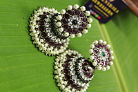 5-Line black antique  Kempstone Bridal Jhumka Earrings with Pearls – Premium Temple Jewellery