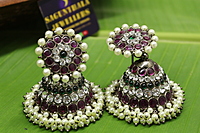 5-Line black antique  Kempstone Bridal Jhumka Earrings with Pearls – Premium Temple Jewellery