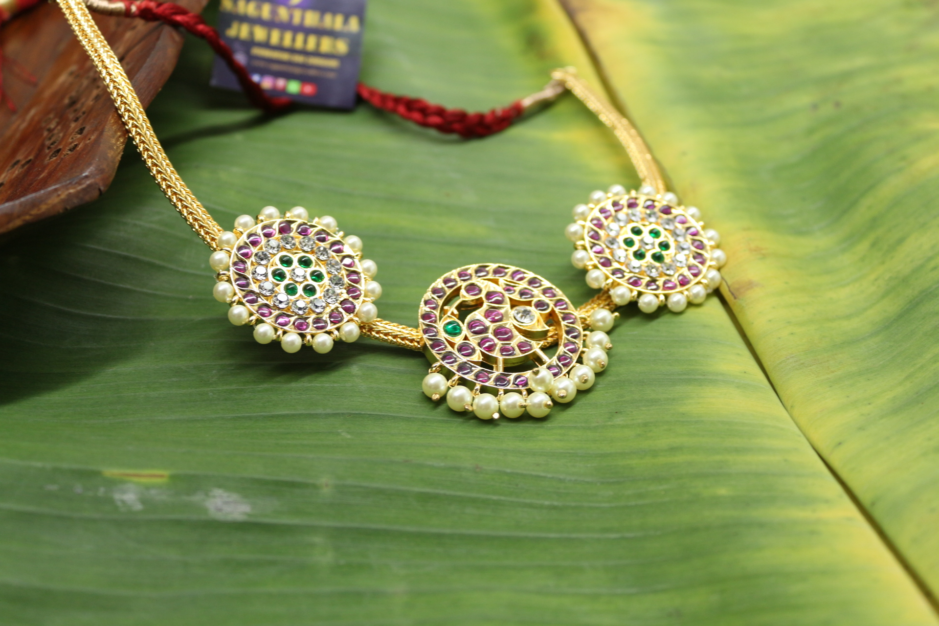 Margam Attiga/Short Necklace - Copper & Real Kempstones Temple Jewellery