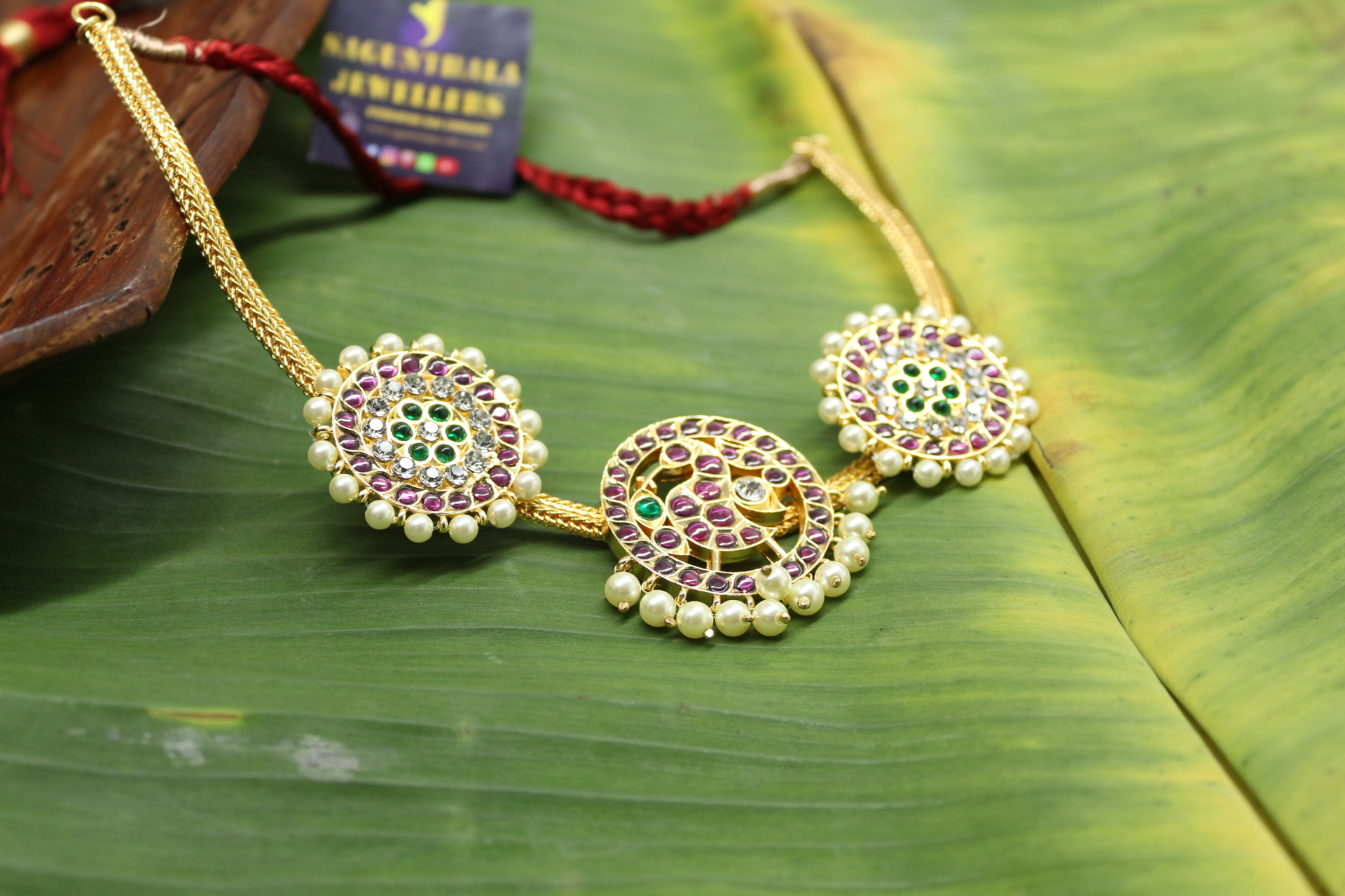 Margam Attiga/Short Necklace - Copper & Real Kempstones Temple Jewellery