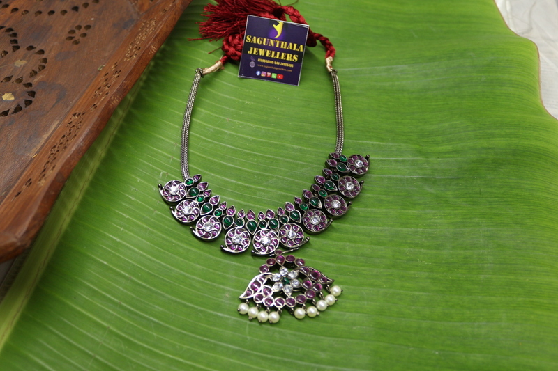 Black Antique Temple Necklace with Ruby & Green Stones