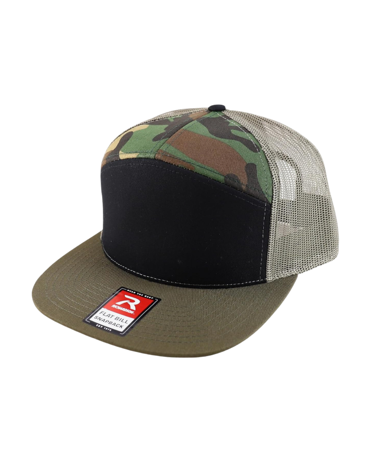 Richardson 168 7-Panel Trucker Hat Black/Camo/Loden