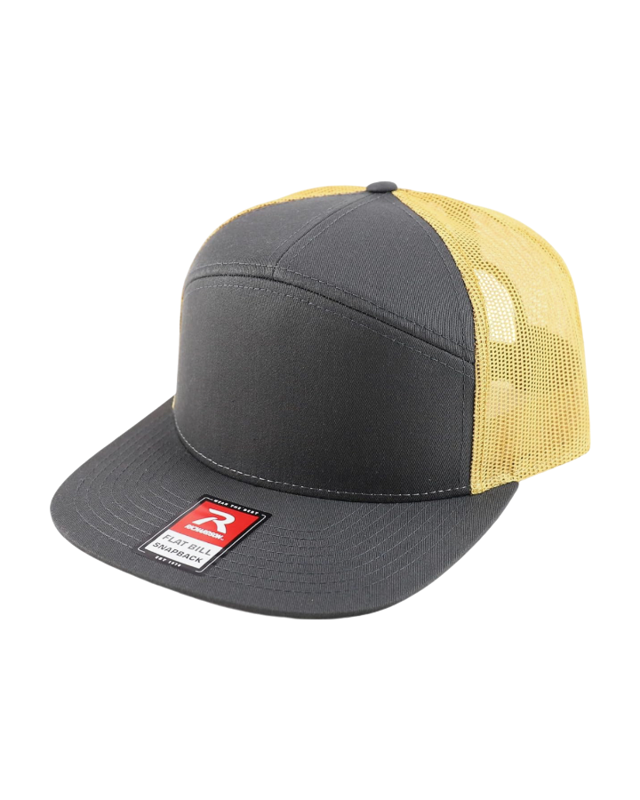 Richardson 168 7-Panel Trucker Hat Charcoal/Yellow