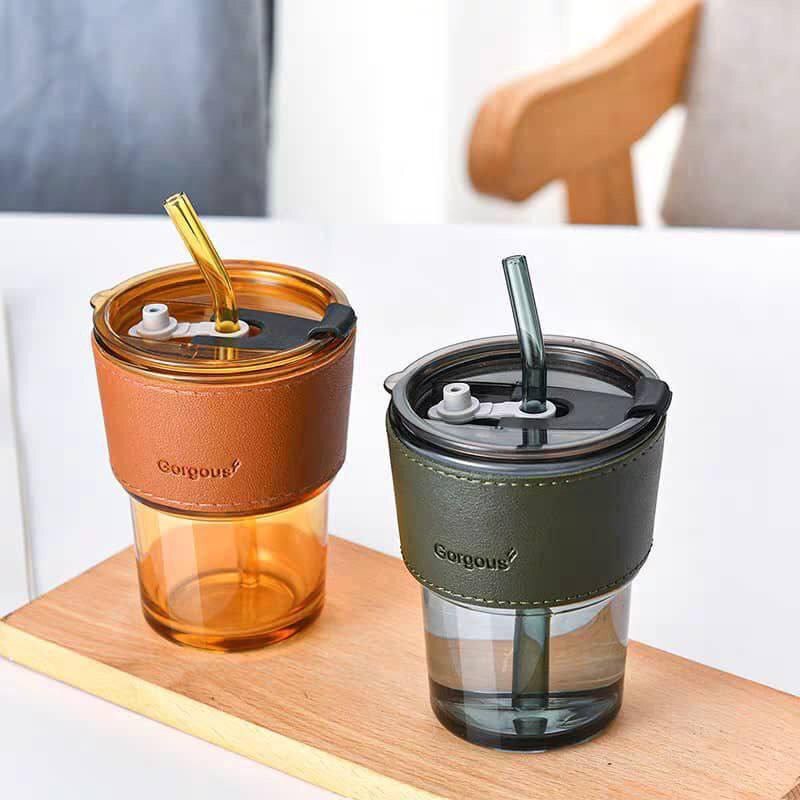 SLUB GLASS CUP WITH STRAW