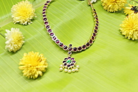 Margam Temple Jewellery - Traditional Attigai with Real Kempstones & Pearl Drops | One Gram Gold Finish