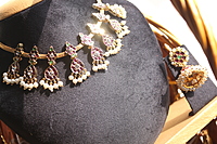 Classical Dance Kempu Drop Necklace with Pearls