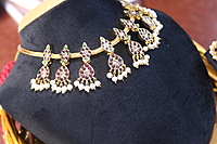 Classical Dance Kempu Drop Necklace with Pearls