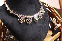 Traditional Kempu Triangle Necklace with Pearls