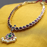 Margam Attiga/Attigai - Copper & Real Kempstones Temple Jewellery