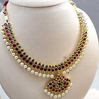 Margam Temple Jewellery - One Gram Gold Finish Copper & Real Kempstones Necklace