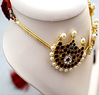 Margam Temple Jewellery - One Gram Gold Finish Copper & Real Kempstones Attiga/Attigai/Addige/Choker Chandran/Moon Pattern