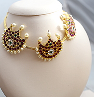 Margam Temple Jewellery - One Gram Gold Finish Copper & Real Kempstones Attiga/Attigai/Addige/Choker Chandran/Moon Pattern