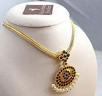 Margam Temple Jewellery - One Gram Gold Finish Copper & Real Kempstones Attiga/Attigai/Addige/Choker