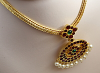 Margam Temple Jewellery - One Gram Gold Finish Copper & Real Kempstones Attiga/Attigai/Addige/Choker