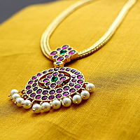 Margam Temple Jewellery - One Gram Gold Finish Copper & Real Kempstones Attiga/Attigai/Addige/Choker