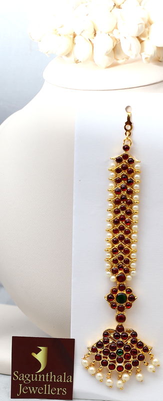 Temple Jewellery Nethi Chutty Maang Tikka β Gold Finish Kempstone Headpiece for Bharatanatyam, Dance & Bridal Wear