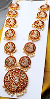 Temple Jewellery - Peacock Pattern Full Kempstones Haram