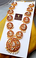 Temple Jewellery - Peacock Pattern Full Kempstones Haram