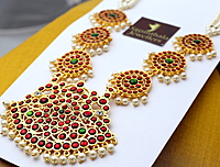 Temple Jewellery Pearls Haram with Kempstones Pendant – Traditional