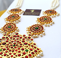 Temple Jewellery Pearls Haram with Kempstones Pendant – Traditional