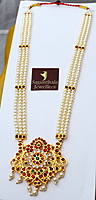 Temple Jewellery Pearls Haram with Kempstones Pendant | Bridal, Bharatanatyam, Kuchipudi
