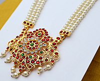 Temple Jewellery Pearls Haram with Kempstones Pendant | Bridal, Bharatanatyam, Kuchipudi