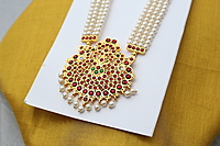 Brass Gold Plated Temple Jewellery Haram with Artificial Kemp Stones & Pearls