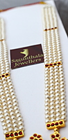 Brass Gold Finish Temple Haram with Artificial Kempstones & Pearls – Traditional Long Necklace