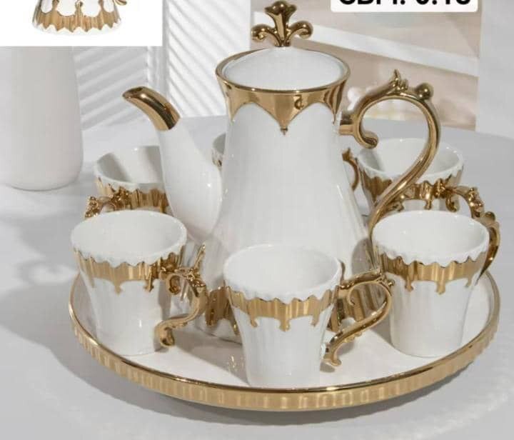 LUXURY SET OF CERAMIC JUG + 6 CUPS + 1 TRAY