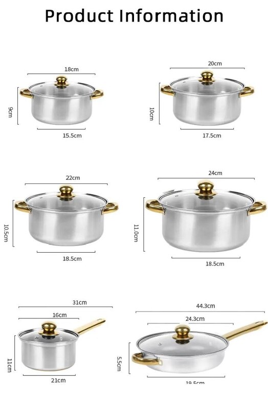 12PCS STAINLESS STEEL COOKWARE SET OF POTS