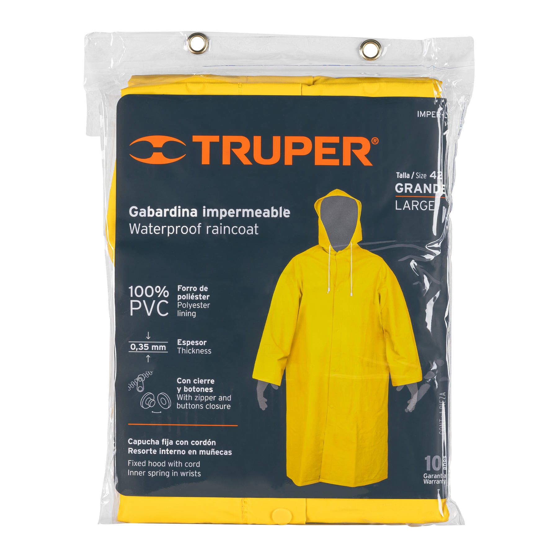 Gabardina impermeable, PVC, espesor 0.35 mm, grande - IMPER-L / 14415