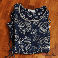 Indigo Hand Block Printed - Leaf Print with Hand Embellishments Indigo Hand Block Printed - Leaf Print with Hand Embellishments