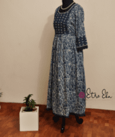 Indigo Hand Block Printed - Leaf Print with Beautiful Hand Embellishments Indigo Hand Block Printed - Leaf Print with Beautiful Hand Embellishments