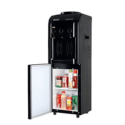 Front view of Usha Instafresh water dispenser in premium Jet Black finish.
