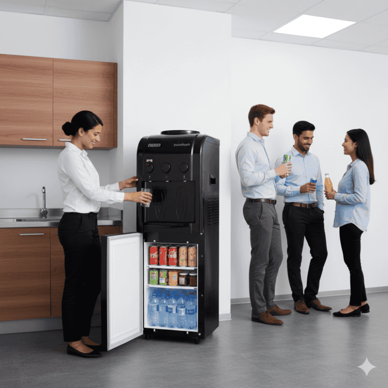 Elegant Jet Black Usha Instafresh water cooler for office or home use.