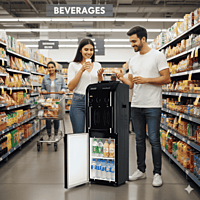 Usha Instafresh water dispenser featuring a bottom-mounted cooling storage compartment. Usha Instafresh water dispenser featuring a bottom-mounted cooling storage compartment.