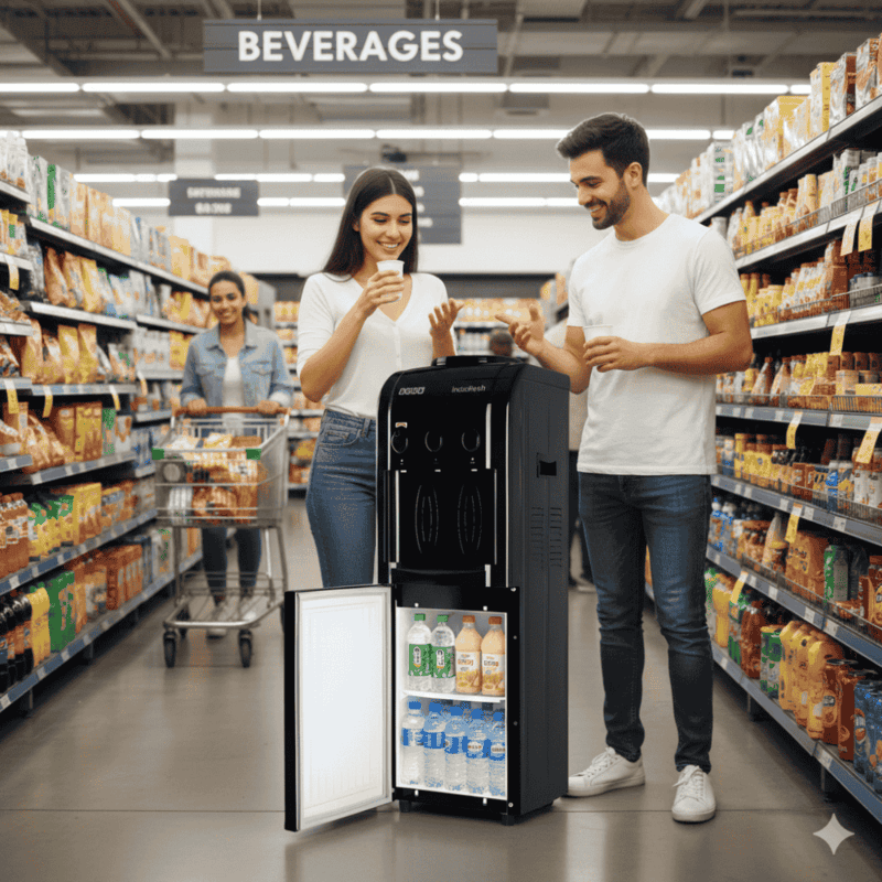 Usha Instafresh water dispenser featuring a bottom-mounted cooling storage compartment.