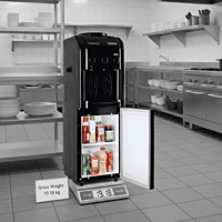 Modern Jet Black Usha Instafresh floor-standing water dispenser with three taps. Modern Jet Black Usha Instafresh floor-standing water dispenser with three taps.