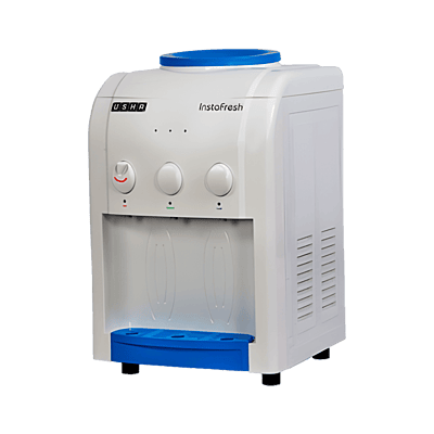 Sleek Usha Instafresh dispenser featuring a cooling and heating power switch on the back.