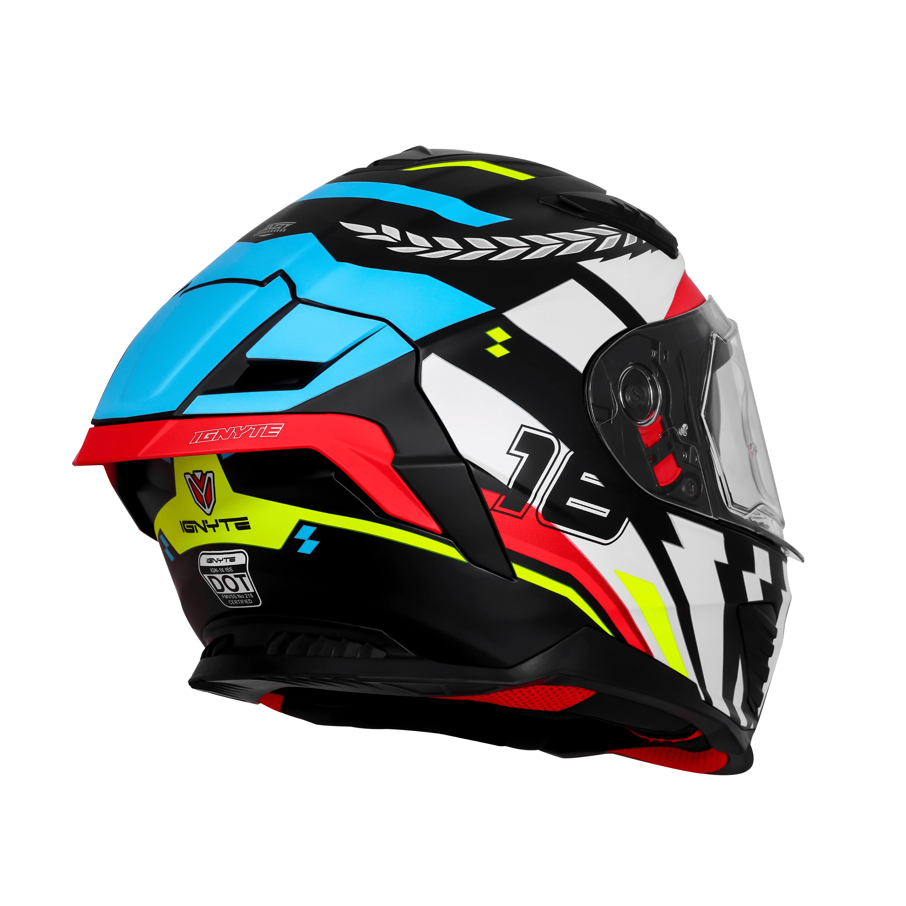 IGNYTE IGN-16 ISS DOT STEADY GLOSSY BLACK/WHITE BLUE C/V 580 MM WITH EXTRA SMOKE VISOR