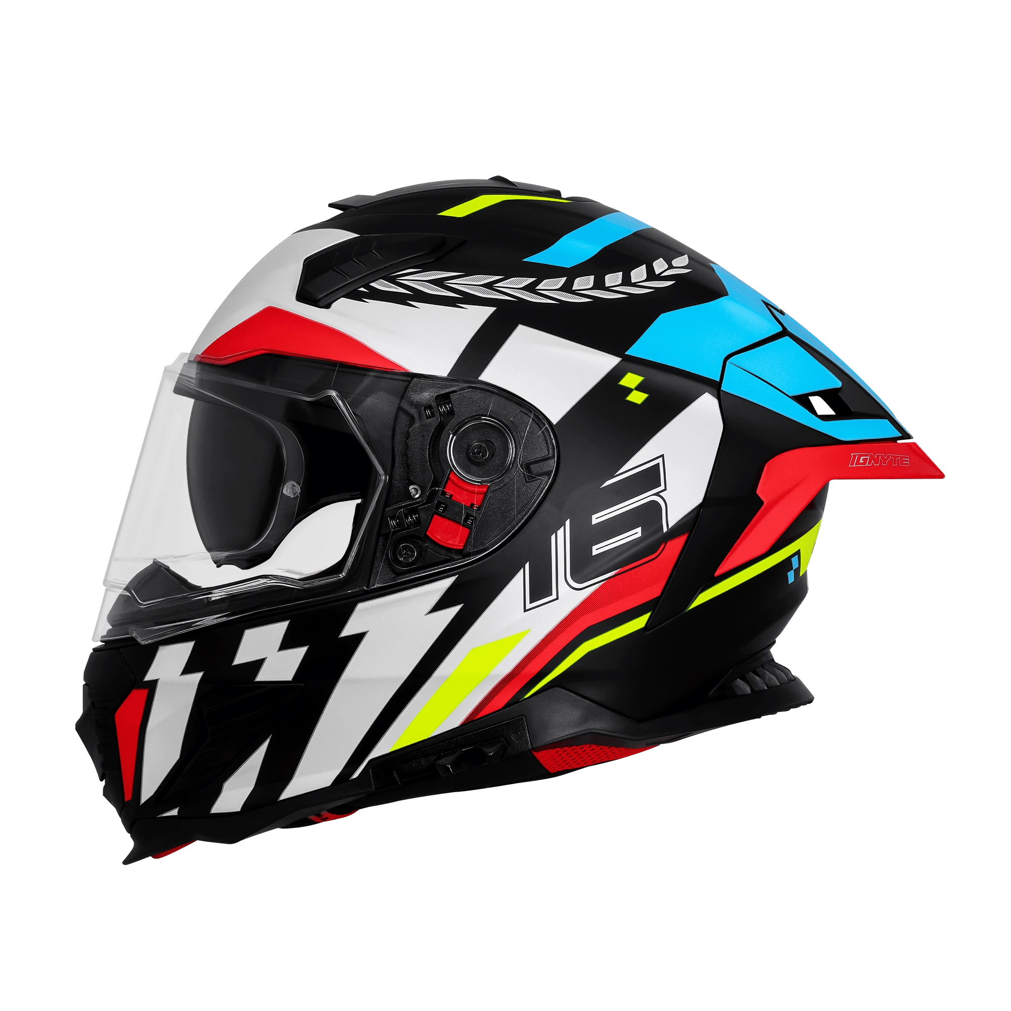 IGNYTE IGN-16 ISS DOT STEADY GLOSSY BLACK/WHITE BLUE C/V 580 MM WITH EXTRA SMOKE VISOR