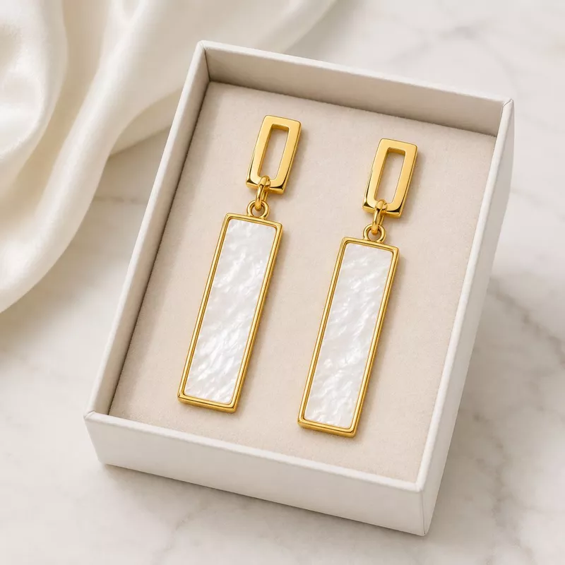 Geometric Mother-of-Pearl Gold Drop Earrings