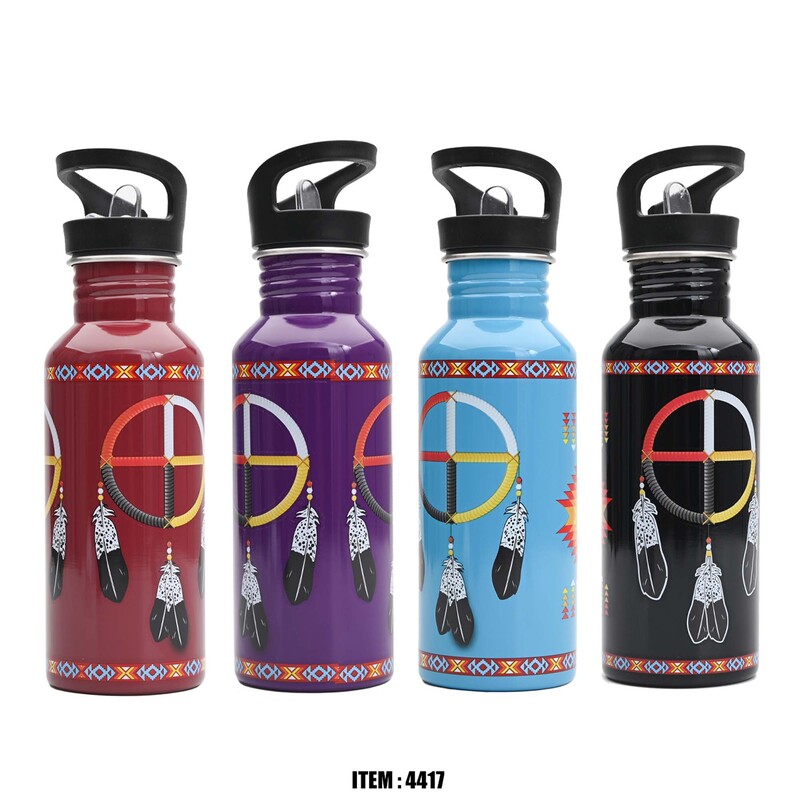 Stainless Steel Water Bottle Medicine Wheel Design [4417]