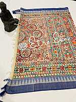 Handloom Bhagalpuri Tussar Silk Dupatta with all over hand painted Madhubani art