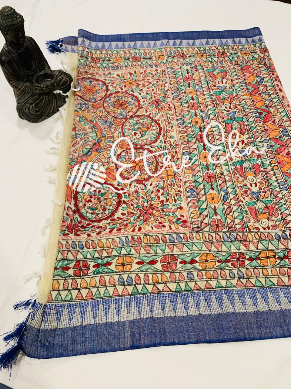 Handloom Bhagalpuri Tussar Silk Dupatta with all over hand painted Madhubani art