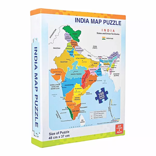 India Map Puzzle, 48 cm x 37 cm, 100 Pieces, Educational Toy for Ages 4 and Above