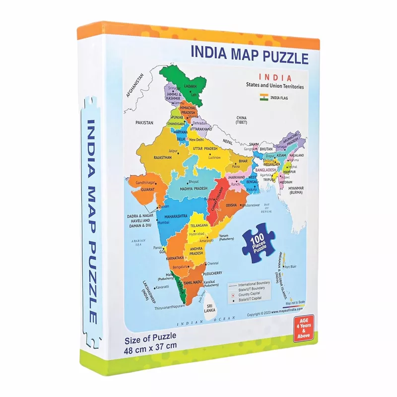India Map Puzzle, 48 cm x 37 cm, 100 Pieces, Educational Toy for Ages 4 and Above